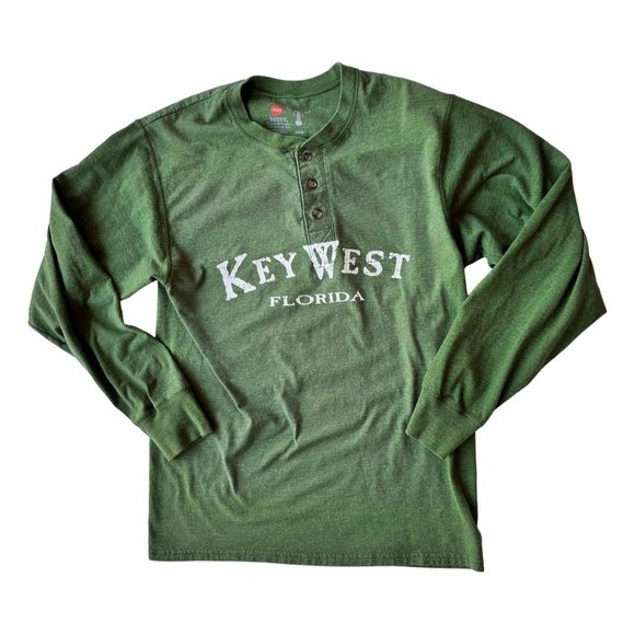 Vintage Key West Shirt Medium Henley Hanes Hunter Green Buffett Florida … - Picture 2 of 12